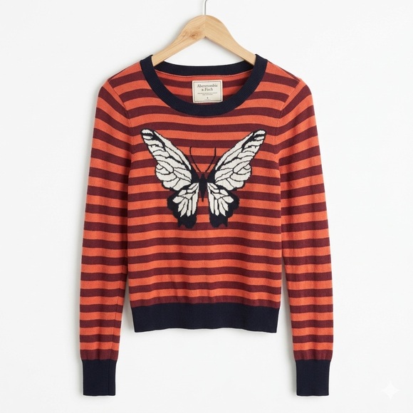 Abercrombie & Fitch Tops - Abercrombie & Fitch Orange & Navy Striped Butterfly Pullover